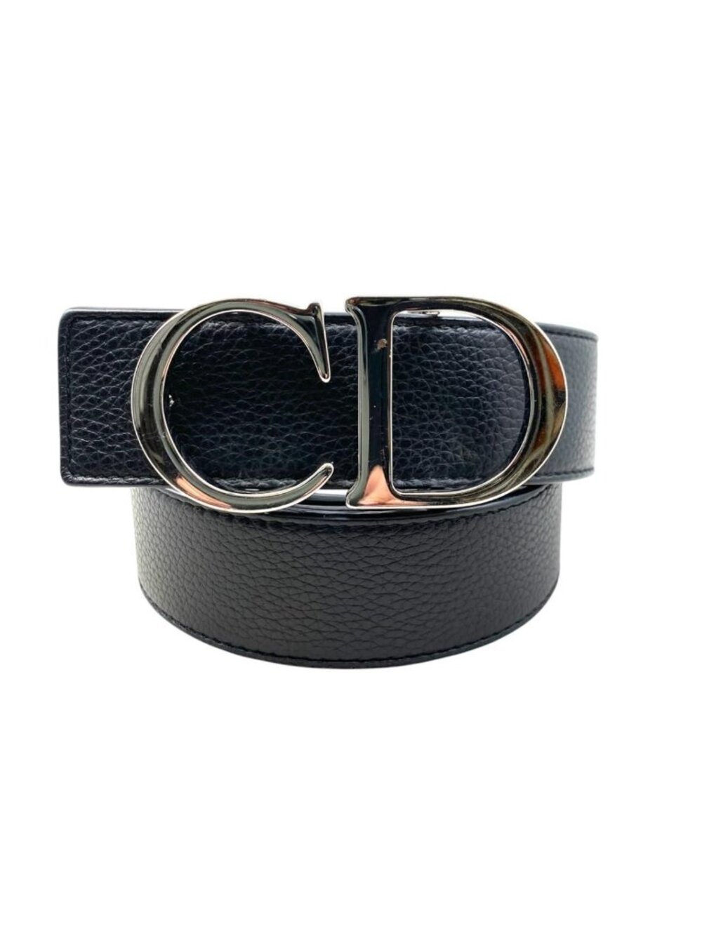 Dior Belt CD Logo Leather Navy Silver